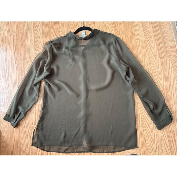 Norton Womens Sheer Button-Up Blouse size XL Paisley Print Accents Olive Green - Picture 5 of 9